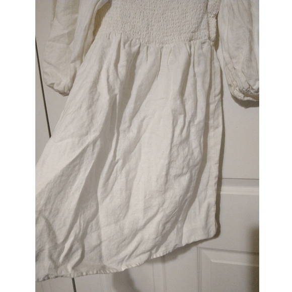 Tuckernuck Smocked Dress 100% Linen Puff Sleeves White Small S, Large L NWOT New - Picture 10 of 14